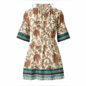 Floral Print Cold Shoulder Dress with Teal Accents